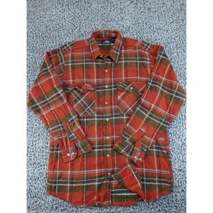 Five Brother Flannel Shirt Mens Large Orange Plaid Cotton Long Sleeve Workwear
